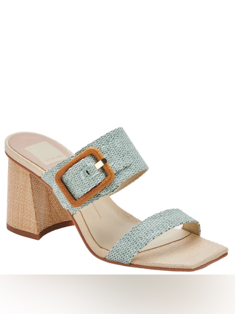 Dolce Vita Posy Mint Raffia Slip On Squared Toe Buckle Heeled Sandals EUC Sz 10